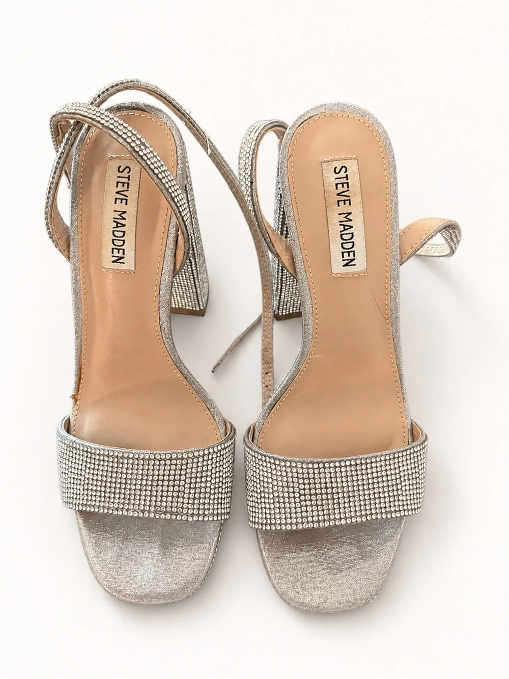 Steve Madden Silver Crystal Platform Block Heel Sandal